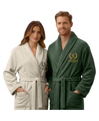 Personalised Laurel Wreath Bathrobe – Customised Embroidered Monogram Initial & Date Dressing Gown – Spa Hotel Quality Robe